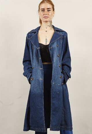 VINTAGE 90'S DARK-WASH DENIM MORGAN TRENCH COAT