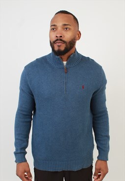 Men's Vintage Polo Ralph Lauren Zip Neck Sweater Pure Cotton