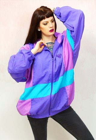 1980S VINTAGE PASTEL COLOURED OVERSIZED SHELL TRACK JACKET