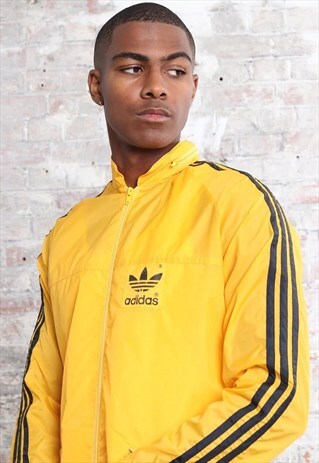 VINTAGE ADIDAS LOGO 3 STRIPE JACKET YELLOW BLACK