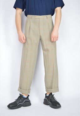 Vintage brown checkered classic straight suit trousers