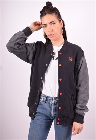 NIKE WOMENS VINTAGE BOMBER JACKET SMALL BLACK 90'S
