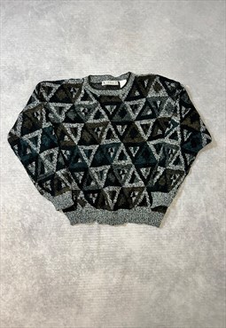 Vintage Abstract Knitted Jumper Patterned Grandad Sweater