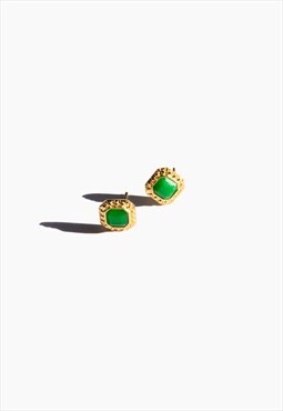 Park green jade square stud earrings