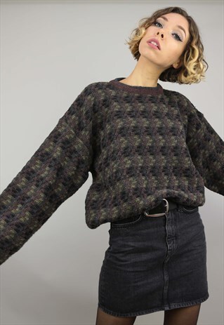 VINTAGE 80S 90S OVERSIZED PATTERNED KNIT JUMPER