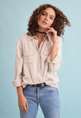 90'S RETRO LINEN MINIMALIST NEUTRAL SHIRT TOP