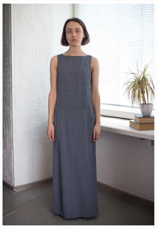 VINTAGE 80'S MAXI MINIMALIST SLEEVELESS DRESS IN GREY