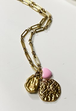 Medallion Necklace in Pink and Gold