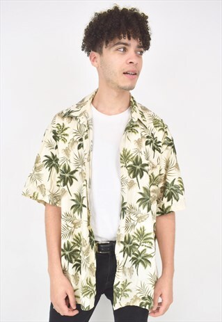 VINTAGE 90'S CREAM AND GREEN PALM TREE FESTIVAL SHIRT
