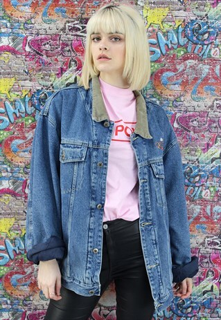 VINTAGE 80S MID BLUE BLANKET LINED DENIM JACKET. UNISEX.