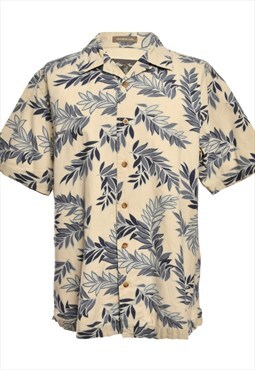 Blue & Cream Leafy Print Eddie Bauer Hawaiian Shirt - M