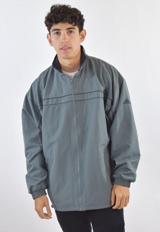 VINTAGE 90S GREY GREEN ADIDAS ZIP UP TRACKSUIT TOP JACKET