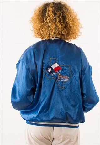 VINTAGE 90S BLUE UNIVERSITY NYLON COLLEGE JACKET