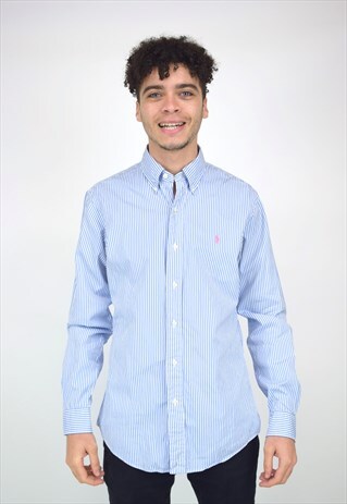 VINTAGE 90'S RALPH LAUREN BLUE & WHITE STRIPED SHIRT