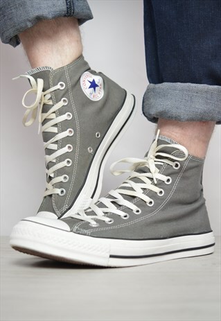 VINTAGE 90S CONVERSE GREY HI-TOPS TRAINER SNEAKERS GRUNGE