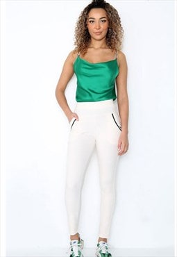 justyouroutfit High Waist Double Band Pocket Leggings White