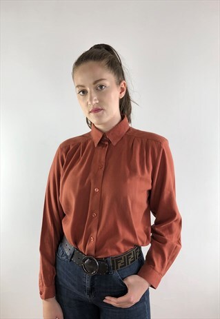 WOMENS VINTAGE 80S SHIRT COPPER BROWN LONG SLEEVE BLOUSE