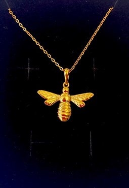 Gold Bee Pendant & Chain, Summer Bee, Sterling Silver