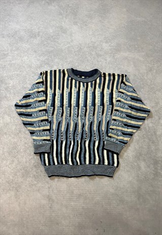 VINTAGE ABSTRACT KNITTED JUMPER FUNKY 3D PATTERNED SWEATER