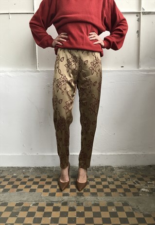 VINTAGE 80' AMAZING BEAUTIFUL GOLD SHINY FLOWER TROUSERS