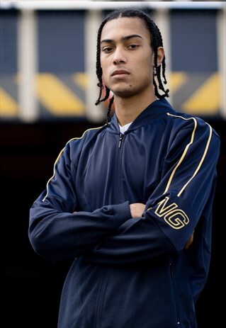 EARLHAM TRACKSUIT JACKET IN BLUE WITH YELLOW EMBROIDERY