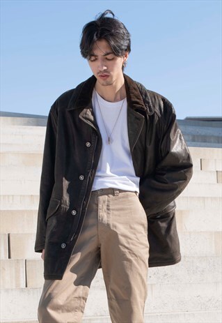 VINTAGE LEATHER JACKET AUSONI WITH CORDUROY COLLAR