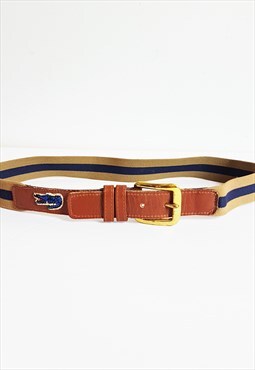 Vintage 70s 80s Lacoste Brown Leather Belt, Made in USA