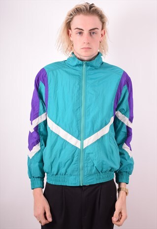 MENS VINTAGE TRACKSUIT TOP JACKET MEDIUM GREEN 90S