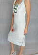 VINTAGE WHITE GLOSSY SLEEVELESS TRACHTEN DRESS, MEDIUM SIZE