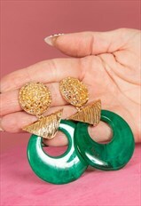 Vintage Retro Style Jade Green & Gold O Ring Chandelier Drop