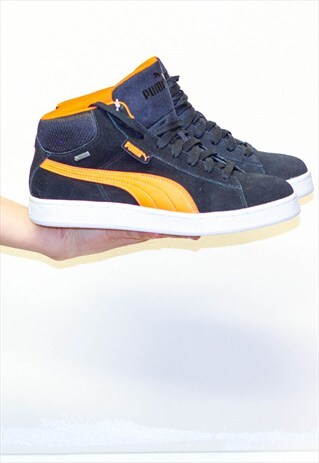 NEW PUMA ORANGE & BLACK HI-TOP SUEDE TRAINERS