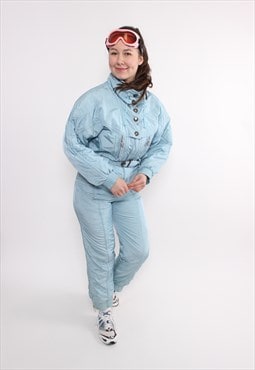 One piece ski suit, blue snowsuit, vintage 90s ski jumpsuit