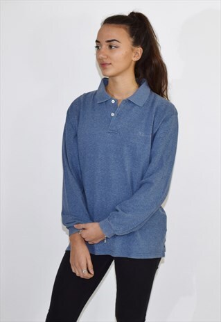 VINTAGE 90S BLUE CHAMPION LONG SLEEVE POLO SHIRT