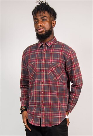 90'S VINTAGE RED CHECK PATTERN FLANNEL SHIRT