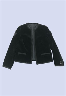 Black Velvet Military Style Open Short Jacket