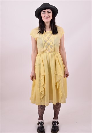 VINTAGE 80'S CUTE YELLOW FESTIVAL DRESS SIZE 8 10 12