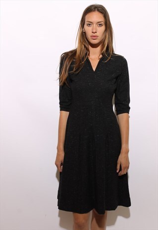 VINTAGE 1950'S 50'S FITTED GREY WORSTED WOOL PLEAT DRESS S-M