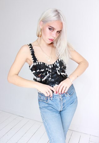 VINTAGE 80S SEQUINNED PEARLED BUSTIER