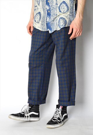 VINTAGE 80S NAVY BLUE CHECK PANTS