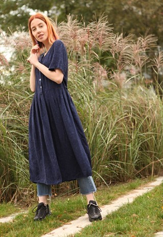 VINTAGE 90'S BOHO MAXI BUTTONED UP DRESS NAVY BLUE
