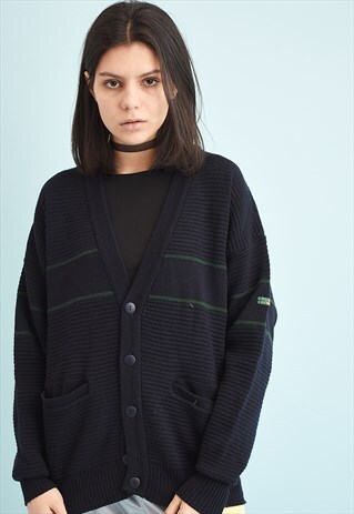 90'S RETRO NAVY BLUE SLOUCHY KNIT CARDIGAN