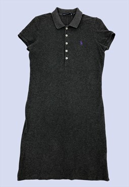Dark Grey Short Sleeved Button Mini Cotton Polo Shirt Dress