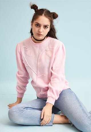 80'S RETRO PASTEL EMBROIDERED BEADED MOMS KNIT JUMPER