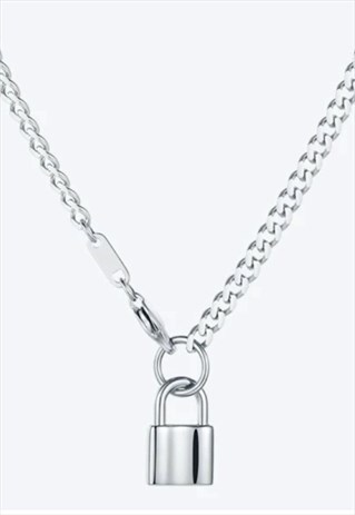 SILVER LOVE LOCK DOWN NECKLACE
