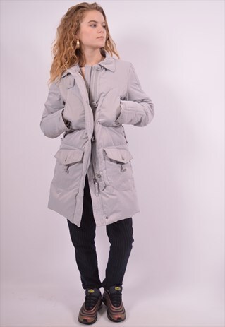 KAPPA WOMENS VINTAGE PADDED COAT SMALL GREY 90S