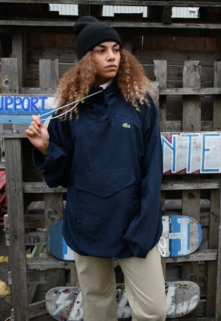 VINTAGE 90S DARK NAVY LACOSTE SPORTS HOODED JACKET