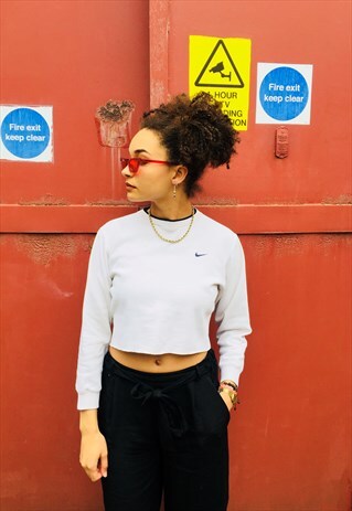 VINTAGE NIKE EMBROIDERED SWOOSH CROPPED SWEATSHIRT