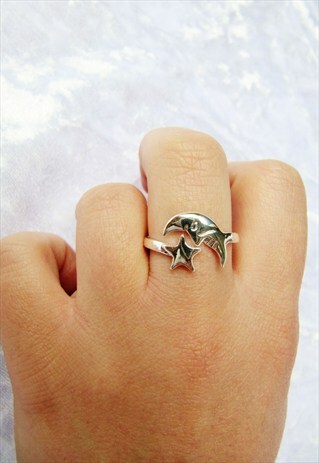MOON AND STAR SILVER WRAP RING