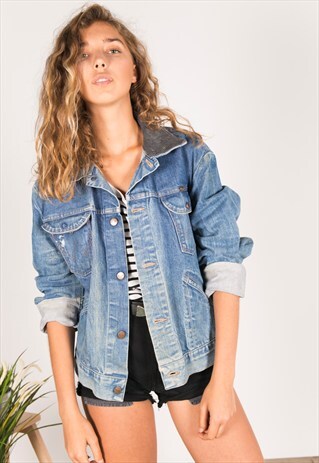 VINTAGE 80S WRANGLER CONTRAST COLLAR DENIM JACKET / R109