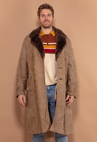 VINTAGE 70'S MEN SHEARLING COAT IN BEIGE